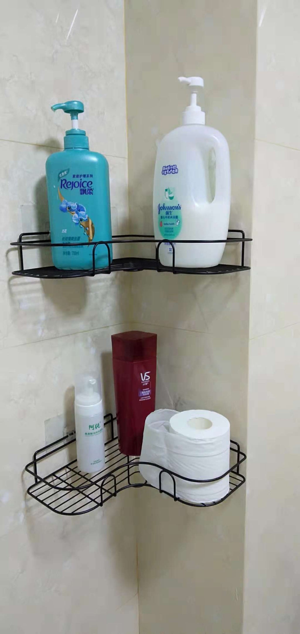 Corner shower shelf installation