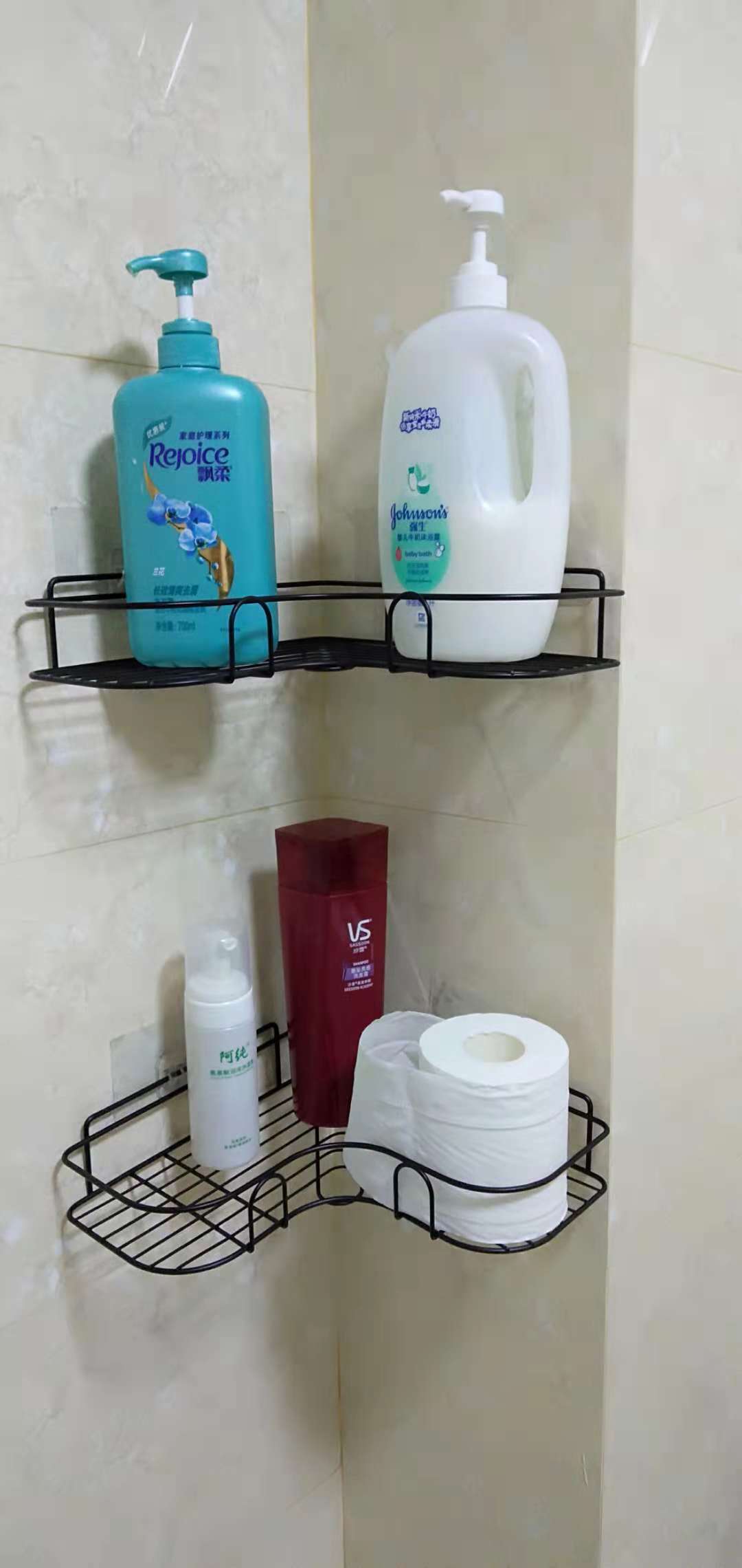 Corner shower shelf installation