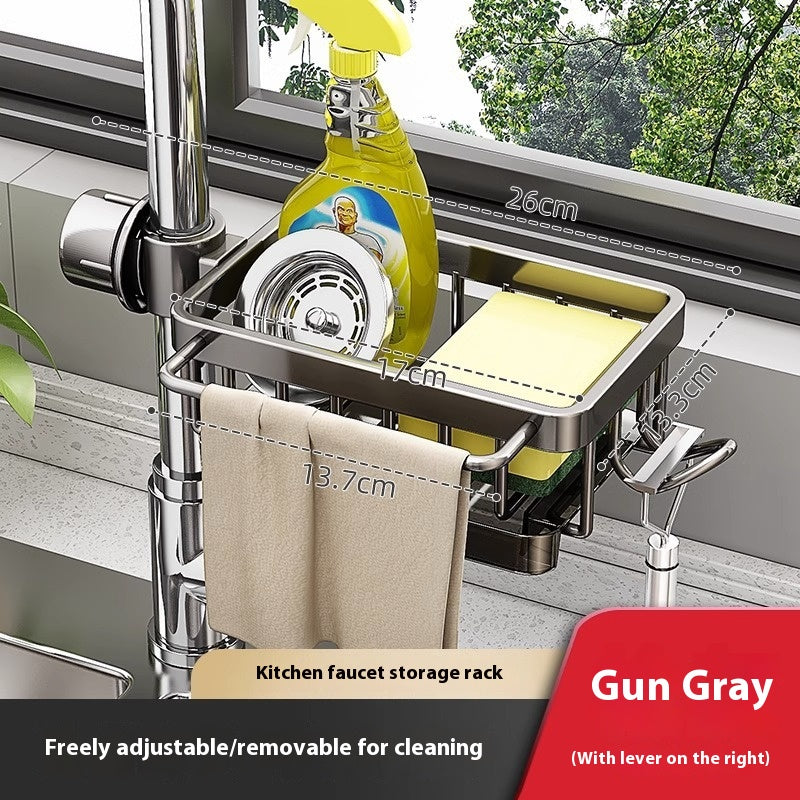 Over-Faucet Sink Caddy, gun grey, rod on right