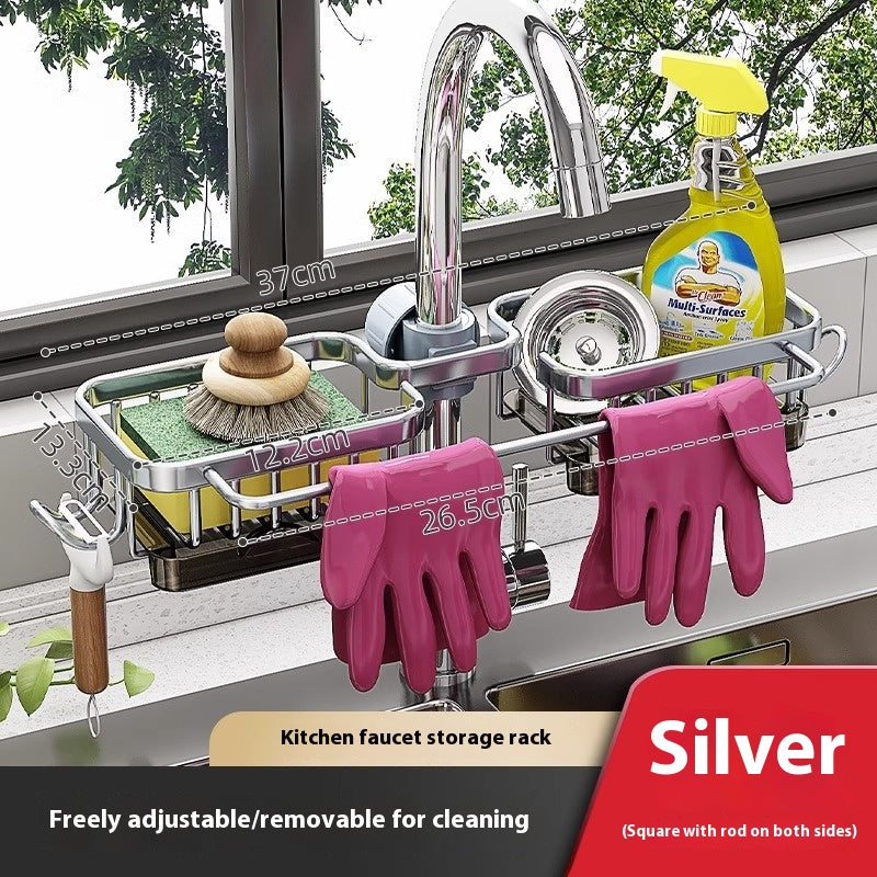 Over-Faucet Sink Caddy, silver square basket