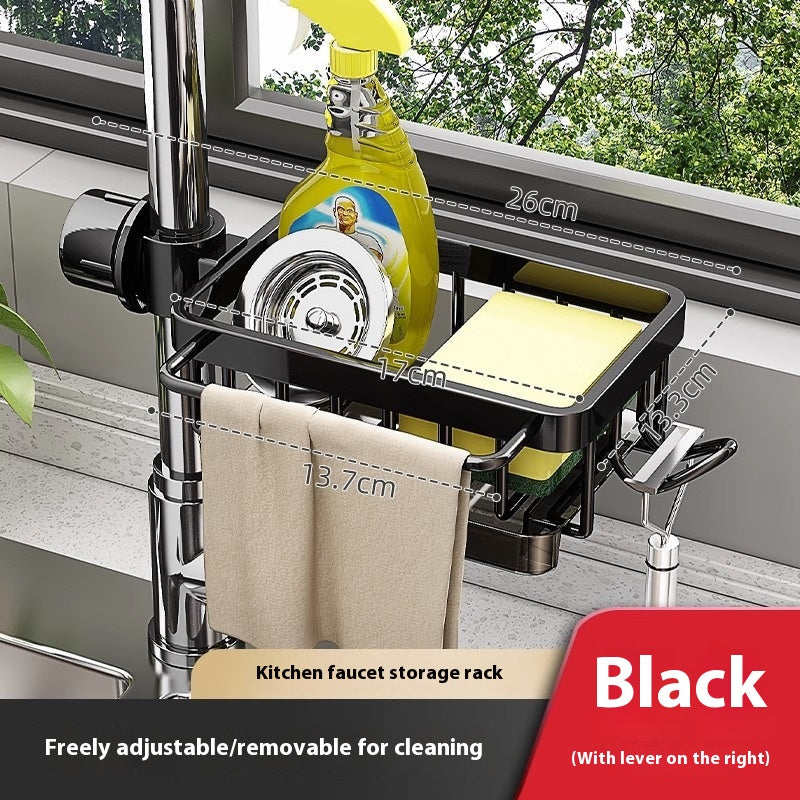 Over-Faucet Sink Caddy, black, rod on right