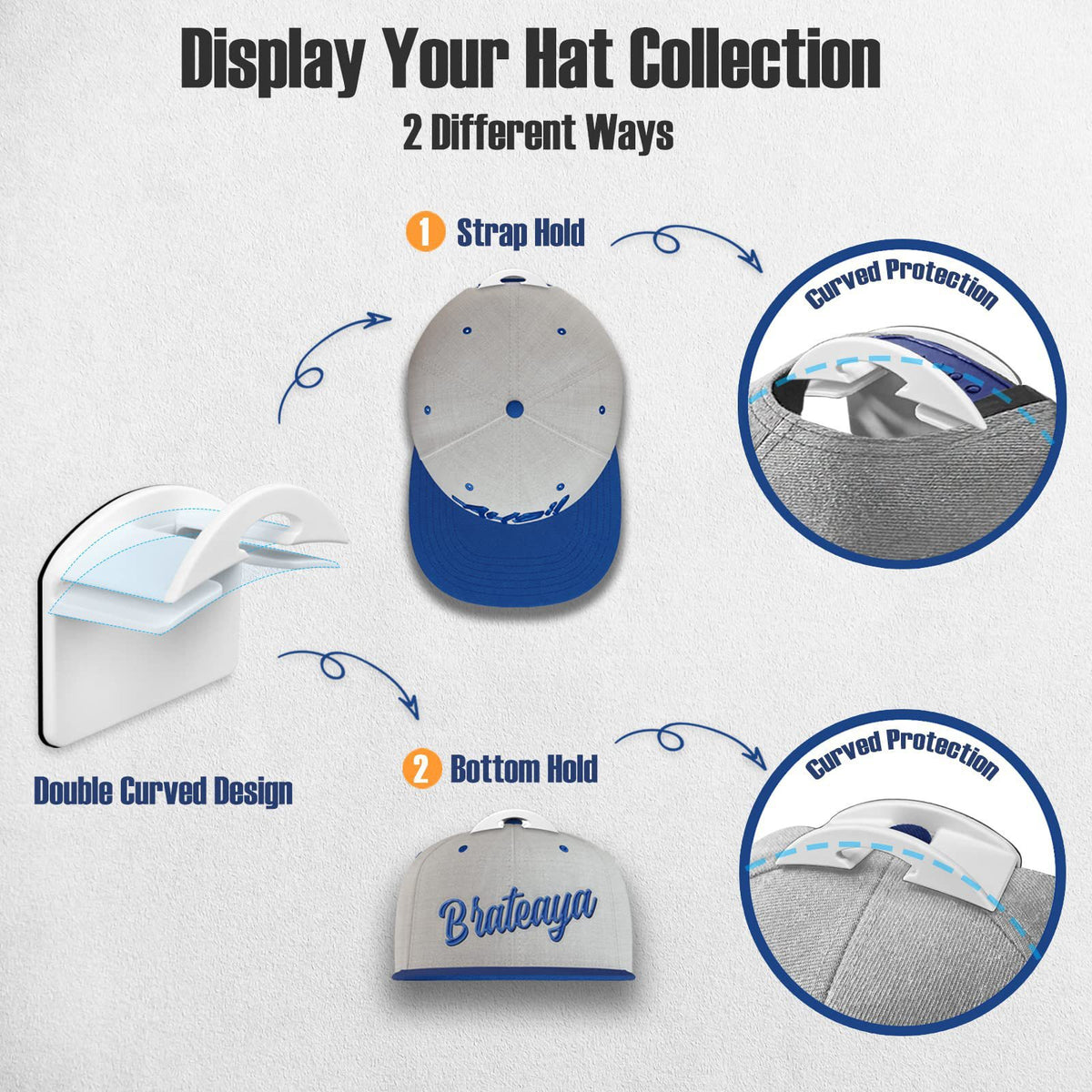 Adhesive Arc Hooks for Caps & Bags (10-Pack)