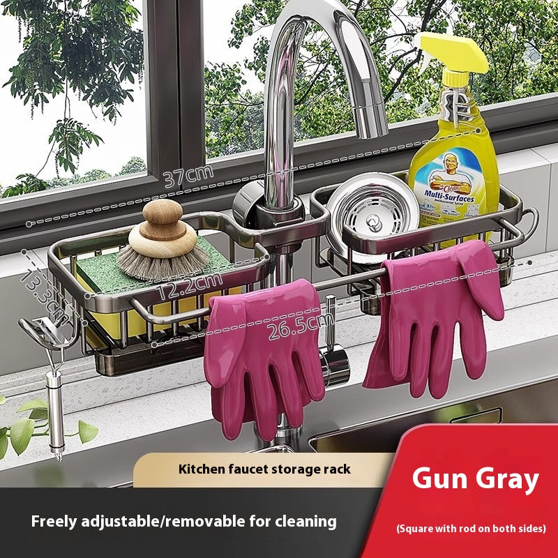 Over-Faucet Sink Caddy, gun grey square basket