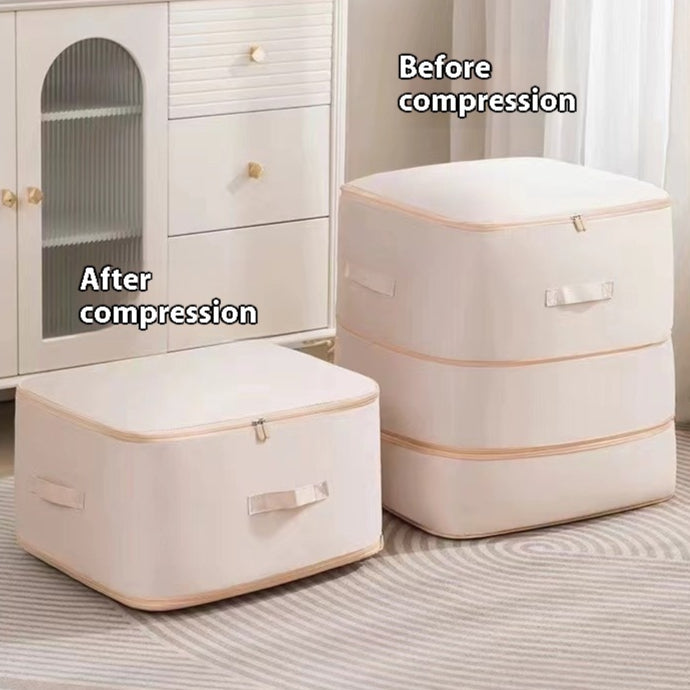 Bedding storage bags on a shelf