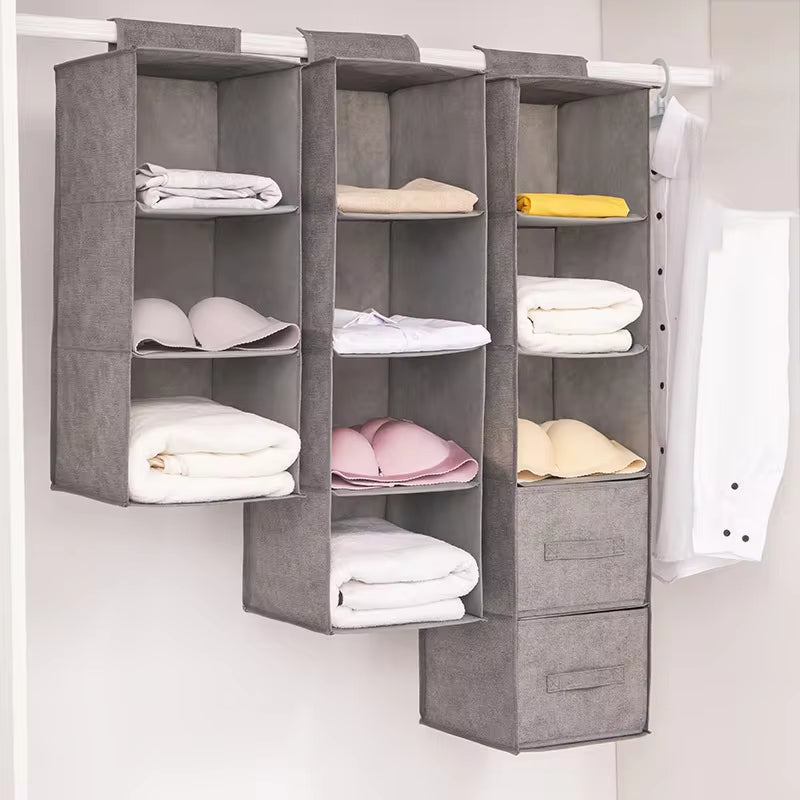 Hanging closet shelves in a wardrobe