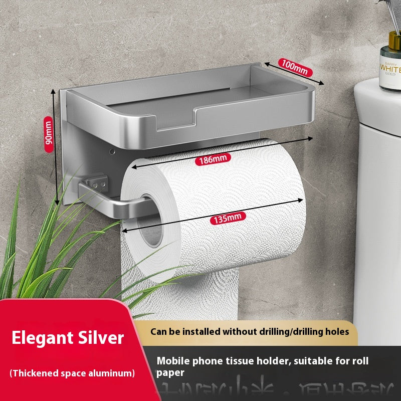 Toilet roll holder with shelf, silver