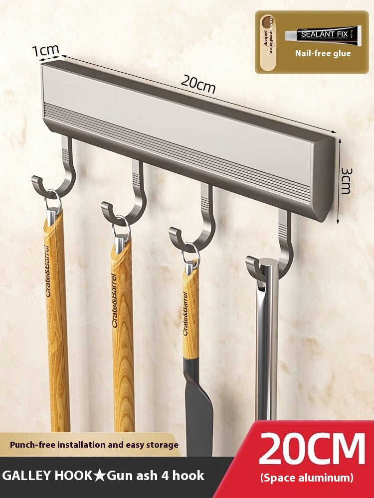 Adhesive aluminium hook rail, 4 hooks