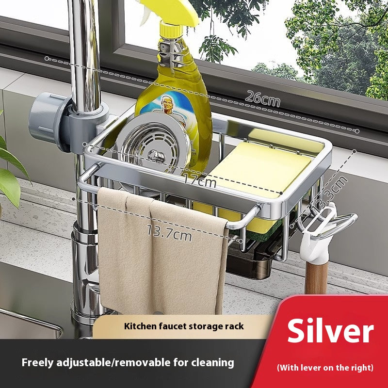 Over-Faucet Sink Caddy, silver, rod on right