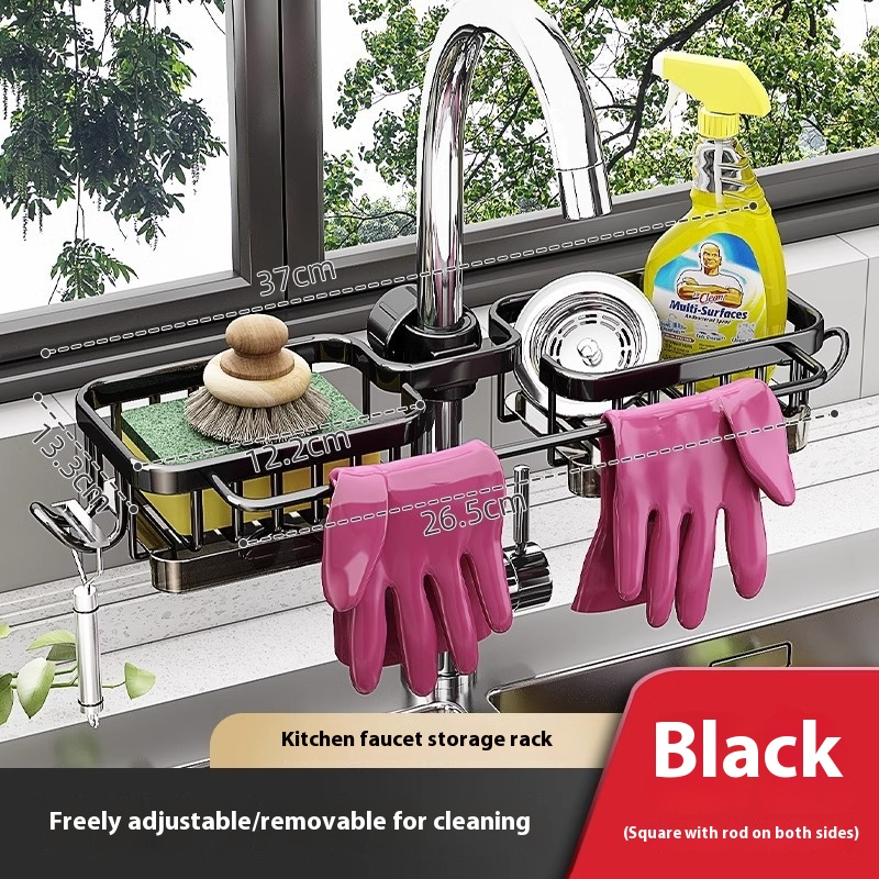 Over-Faucet Sink Caddy, black square basket